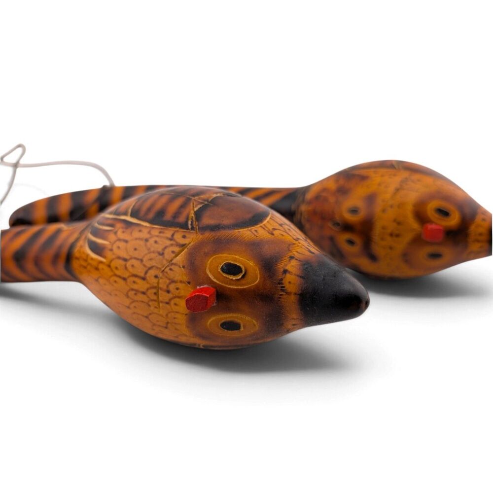 Pair Folk Art Bird Maracas Hand Painted Gourd Style Shakers 6.5"